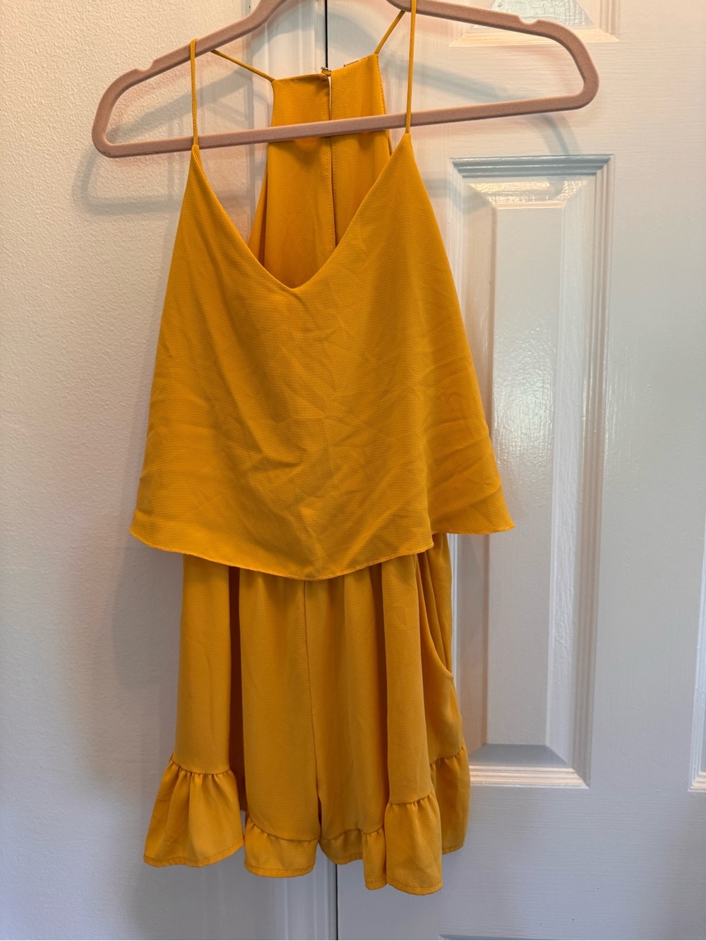Tyche Mustard Yellow Spaghetti-Strap Romper